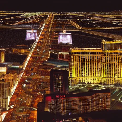 Prompt: The Las Vegas strip at night from above, by Caravaggio