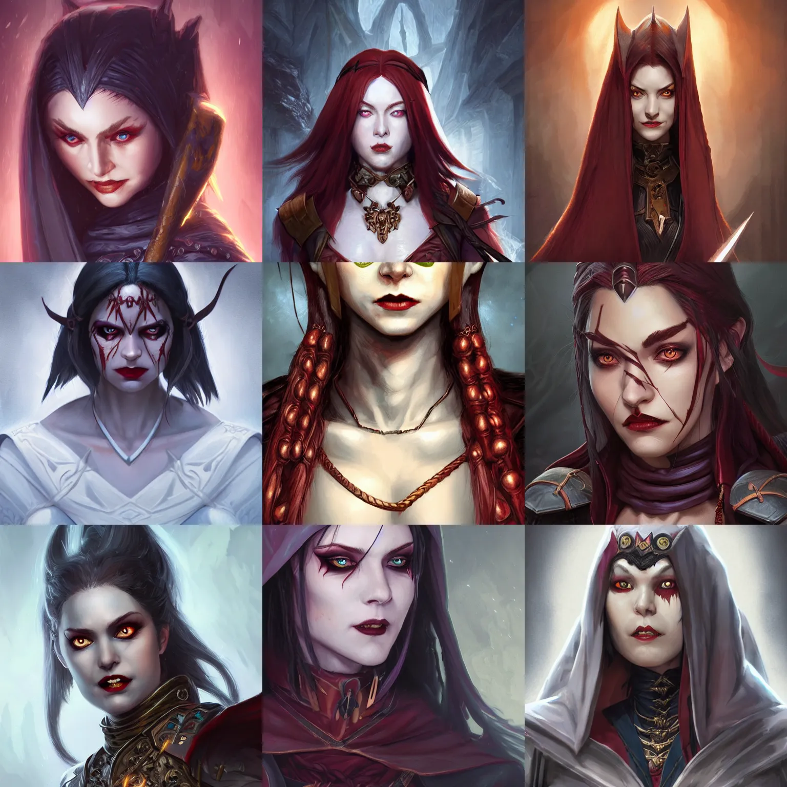 Prompt: pathfinder female half vampire magus portrait, highly detailed, d & d, fantasy, highly detailed, digital painting, trending on artstation, concept art, sharp focus, illustration, global illumination, shaded, art by artgerm and greg rutkowski and fuji choko and viktoria gavrilenko and hoang lap