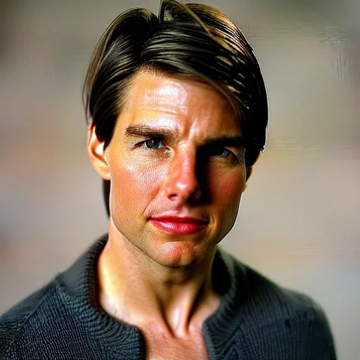 Prompt: a portrait photo of 25 year old tom cruise, with a confused expression, looking forward
