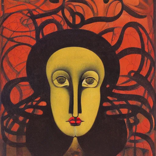 Image similar to floral face portrait by leonetto cappiello and wojciech siudmak and ernst fuchs, anni albers, oil on canvas