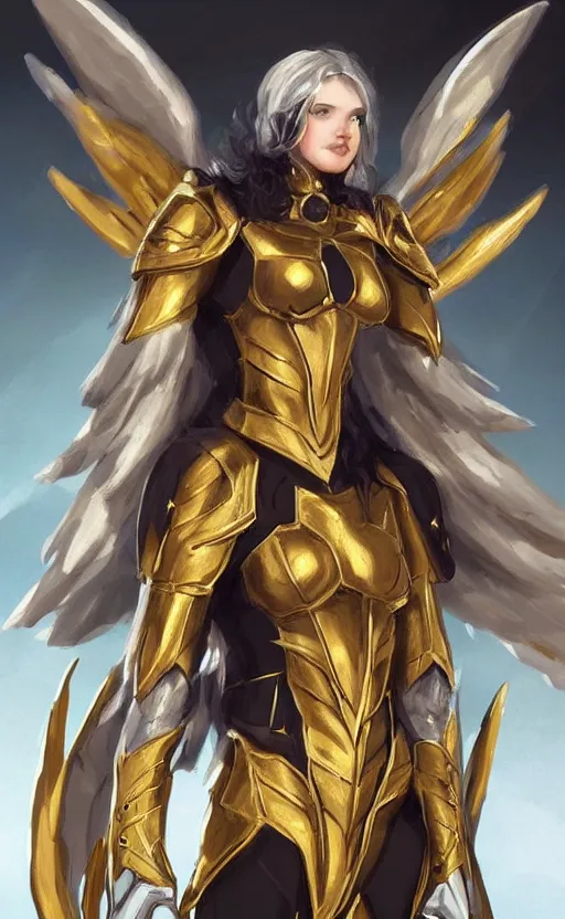 Prompt: Concept art, angel knight girl in golden and silver armor adorned with sapphire gems, artstation trending, cinematic, highly detailded