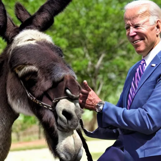 Prompt: biden riding a donkey