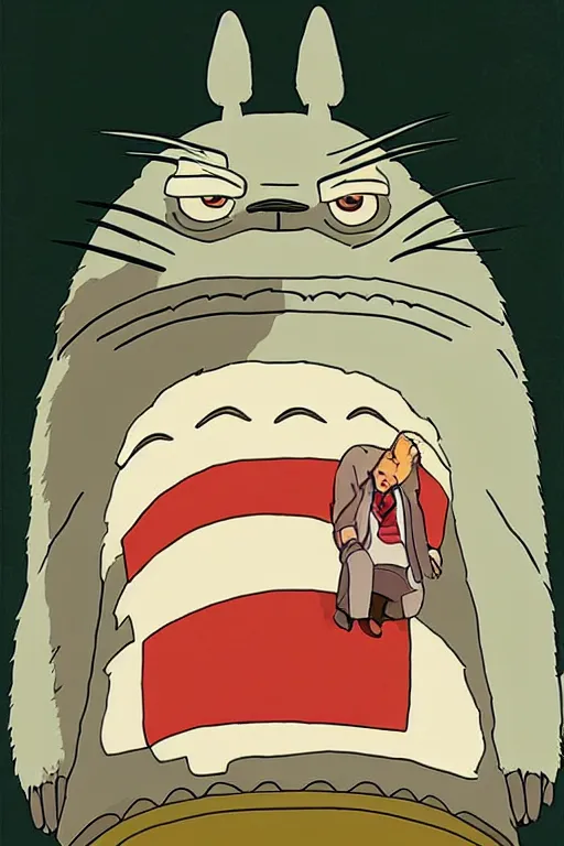 Image similar to portrait of totoro as donald trump by studio ghibli