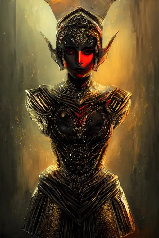 Prompt: portrait knights of Zodiac girl+smoky eyes, metalic black and red mirror reflected armor, in ruined Agora of Athens black magic, ssci-fi, fantasy, intricate, very very beautiful, elegant, golden light, highly detailed, digital painting, artstation, concept art, smooth, sharp focus, illustration, art by tian zi and WLOP and alphonse mucha