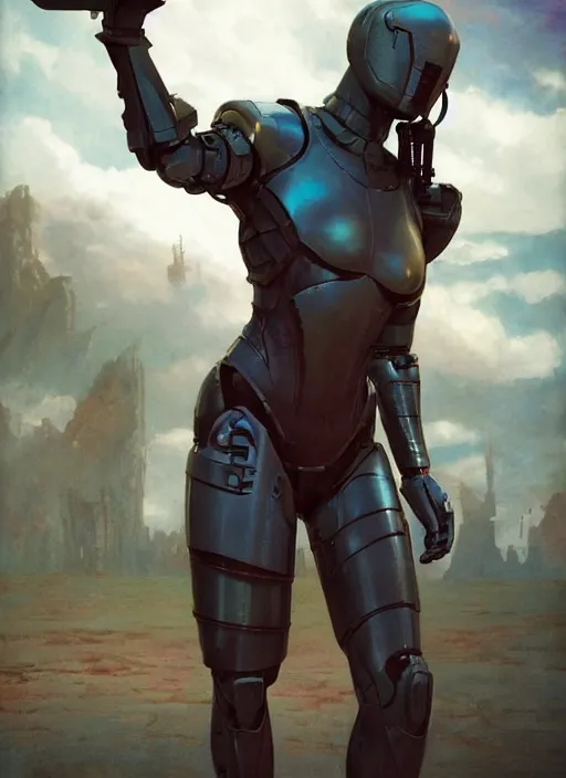 Image similar to hyper realistic photo of cyborg knight girl, full body, rule of thirds, saturated colors, cinematic, greg rutkowski, brom, james gurney, mignola, craig mullins, brian froud juan gimenez, moebius