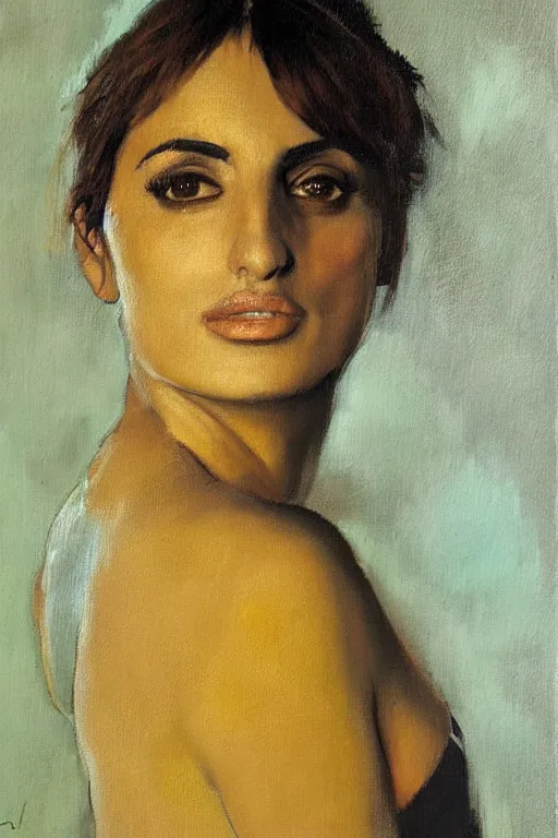 Image similar to oil painting, portrait of penelope cruz, artwork by edgar degas