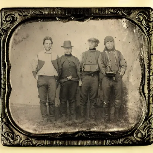 Prompt: tintype old picture of 1 8 0 0 s alien tech hunters