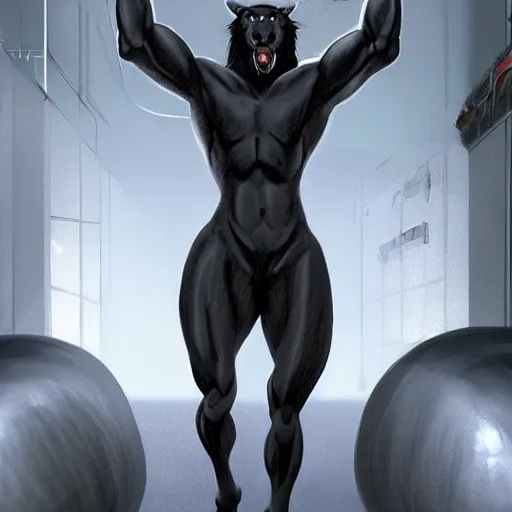 Prompt: a enormously muscled black - coated anthro horse supersoldier with long white hair wearing tactical kevlar fabric in a research facility, exaggerated muscle physique, highly detailed, furry, furaffinity, digital painting, artstation, sharp focus, smooth, concept art, illustration, art by artgerm, greg rutkowski, makoto shinkai