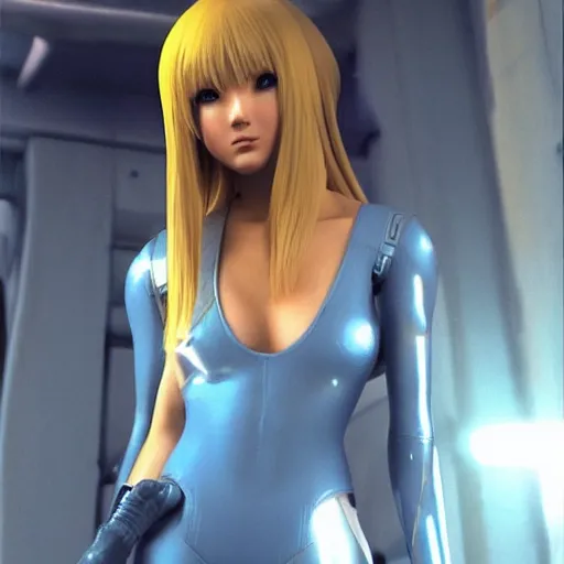 Image similar to zero suit samus in bladerunner, tight attire, realistic, hyper detail, very detailed, cinematic, ultra details, photorealistic, big bust, insanely detailed,