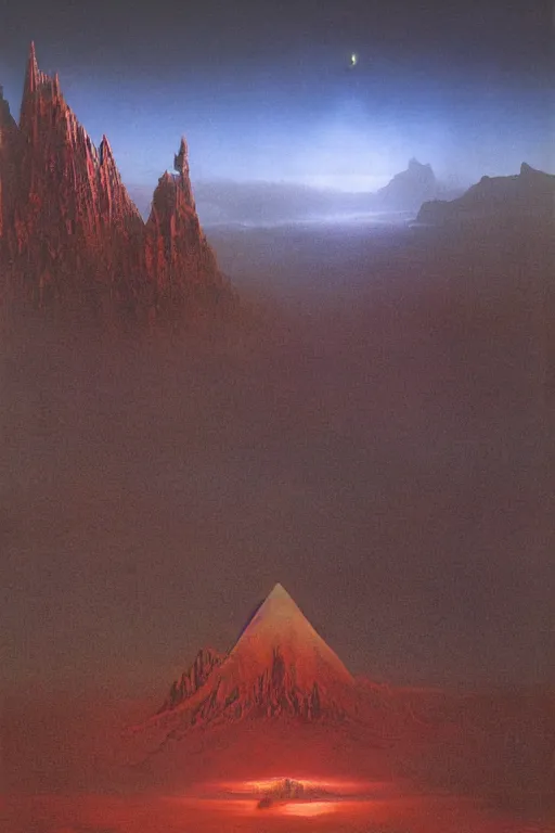 Image similar to emissary space by arthur haas and bruce pennington and john schoenherr, cinematic matte painting, photo realism, dark color palate, mountainscape