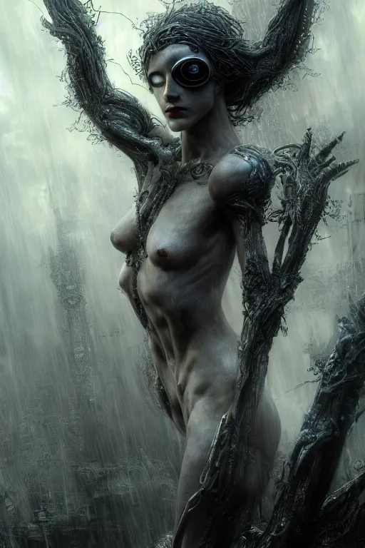 Image similar to cyclops, one - eyed man, beautiful, intricate, ethereal, by luis royo, hyper detailed, weta digital, ray trace, unreal engine, trending on artist, beautifully lit, glow, cinematic, soft light, photorealistic, volumetric, realistic, glossy, 8 k post - production, masterpiece, luxury, smooth