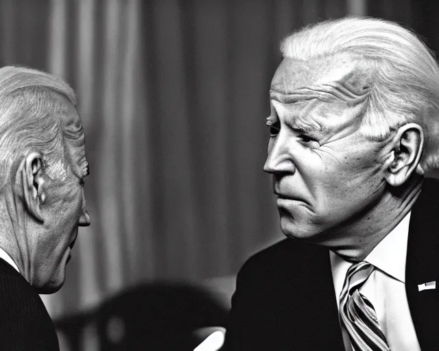 Image similar to president joe biden face to face with president joe biden, nikon 3 5 mm, photograph