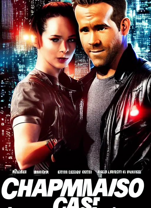 Prompt: poster for a romantic movie featuring ryan reynolds as sgt chase meeting the love of his life tiffany in prison, cyberpunk setting, 4 k resolution, on on imax