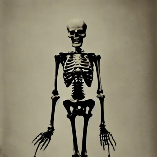 Image similar to Victorian Photograph of a skeleton outside