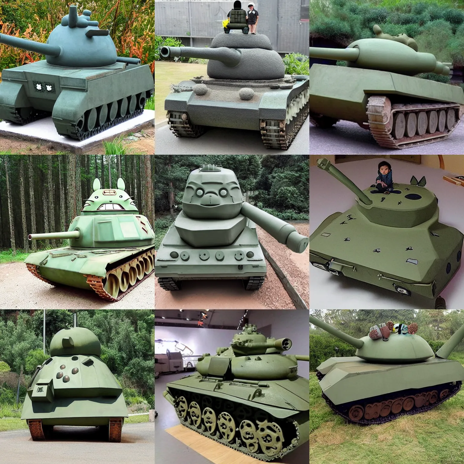 Prompt: a tank shaped like totoro