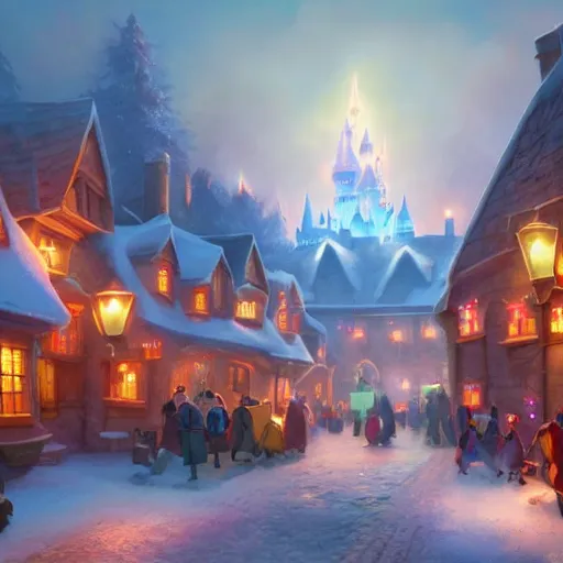 Image similar to a wholesome animation key shot of hogsmeade, colorful, pixar and disney animation, sharp, very detailed, high resolution, key art by greg rutkowski, bloom, dramatic lighting