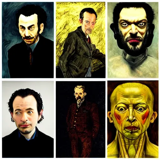 Prompt: studio portrait of ai professor by lucian freud, avantgarde photo portrait of ai artist by yuko shimizu, epic movie still frame of mr sinister, mcu nathaniel essex mr sinister by rembrandt