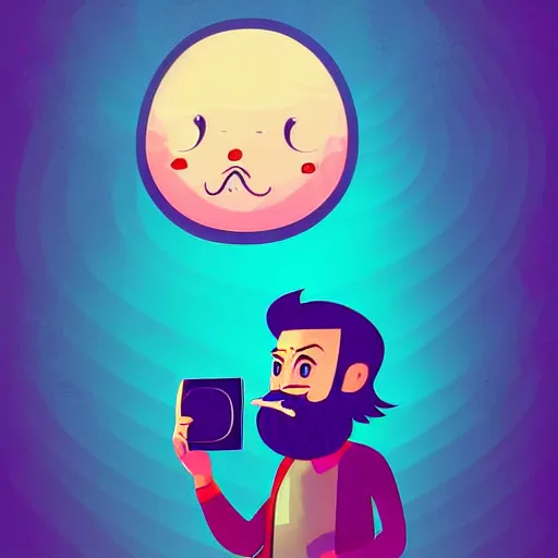 Image similar to curled perspective digital art of a cute smiling beard grandpa cartoon character taking a photo to a baby girl by anton fadeev