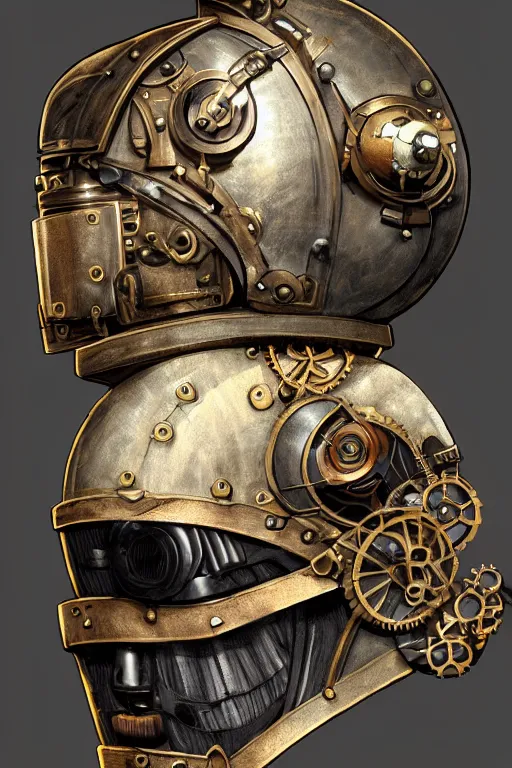 Image similar to steampunk helmet fantasy art mask robot ninja stylized digital illustration sharp focus, elegant intricate digital painting artstation concept art global illumination ray tracing advanced technology chaykin howard and campionpascale and cooke darwyn and davis jack