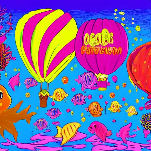 Image similar to balloon animals pop art but placed under the sea in the little mermaid magical kingdom. digital art