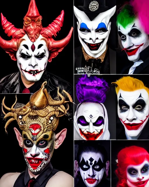 Image similar to barong family, wiwek, joker makeup, burlesky, mask, mara demon, rich deep vivid colors