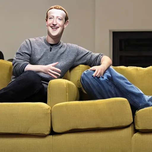 Image similar to mark zuckerberg sitting on a green sofa showing off a ziplock full of weed, blurry, low res