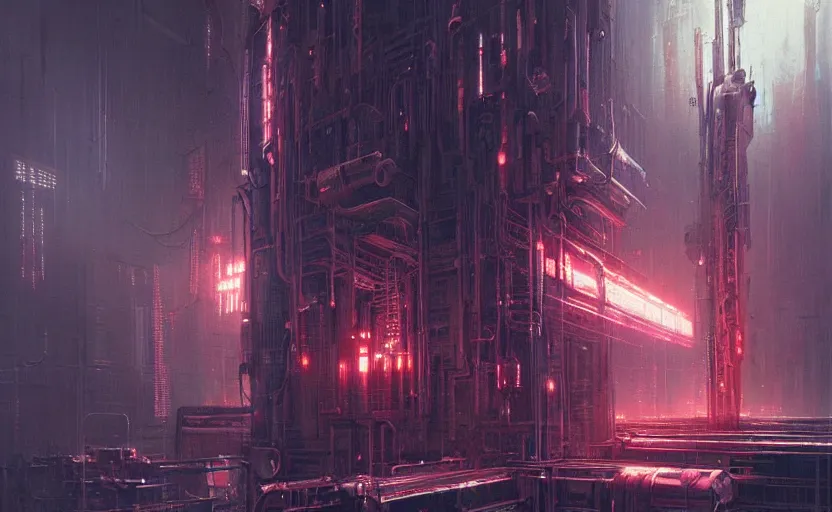 Image similar to neon drilling machine cyberpunk futuristic art by giger, greg rutkowski