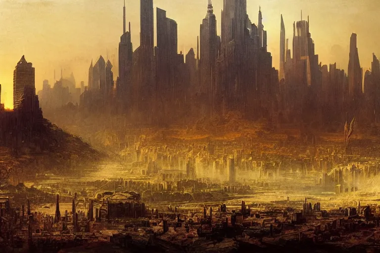 Image similar to megacity one, judge dredd, 1 8 0 0 s, rule of thirds, matte painting, highly detailed, cinematic lighting, by albert bierstadt, frederic edwin church