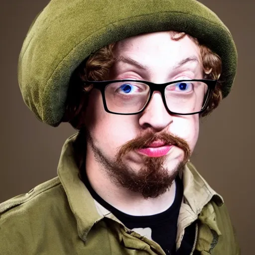 Image similar to professional head shot of sam hyde wearing a soviet military ushanka, very detailed, very intricate, detailed face,