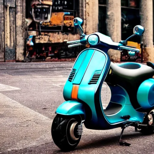 Image similar to cyberpunk Vespa