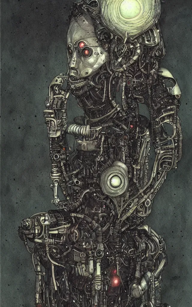 Prompt: futurist cyborg warlock, perfect future, award winning art by santiago caruso, iridescent color palette