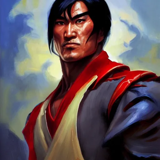 Image similar to greg manchess portrait painting of liu kang from mortal kombat as overwatch character, medium shot, asymmetrical, profile picture, organic painting, sunny day, matte painting, bold shapes, hard edges, street art, trending on artstation, by huang guangjian and gil elvgren and sachin teng