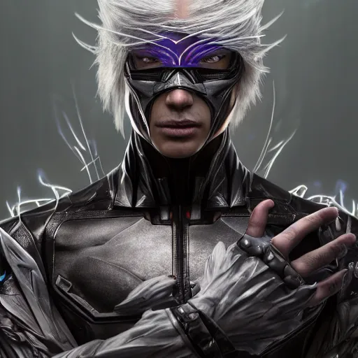 Image similar to highly detailed hybrid of raiden from mortal kombat, and raiden from metal gear solid. vfx portrait, stephen bliss, unreal engine, greg rutkowski, loish, rhads, beeple, makoto shinkai and lois van baarle, ilya kuvshinov, rossdraws, tom bagshaw, alphonse mucha, global illumination, detailed and intricate environment