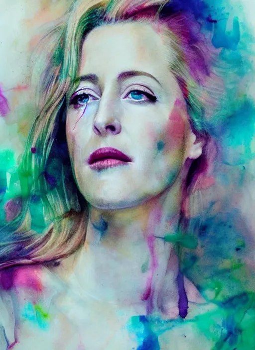 Image similar to gillian anderson by agnes cecile pastel light colours ink drips autumn lights