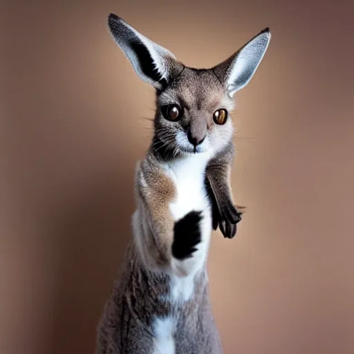 Image similar to a kangaroo - cat - hybrid, animal photography