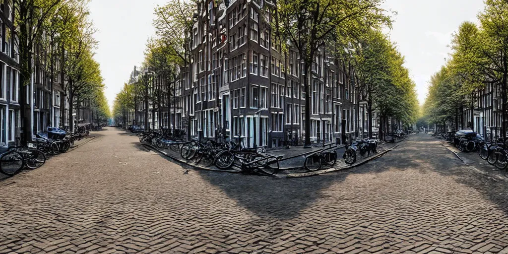 Prompt: abandoned amsterdam, summer warm light, street view, hyperrealistic, realistic, photorealistic, dynamic lighting