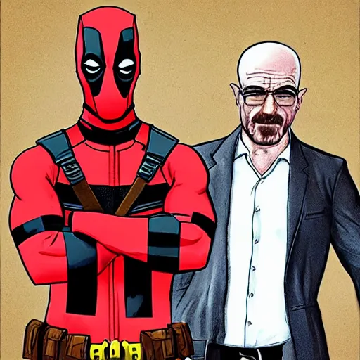 Image similar to deadpool and walter white.