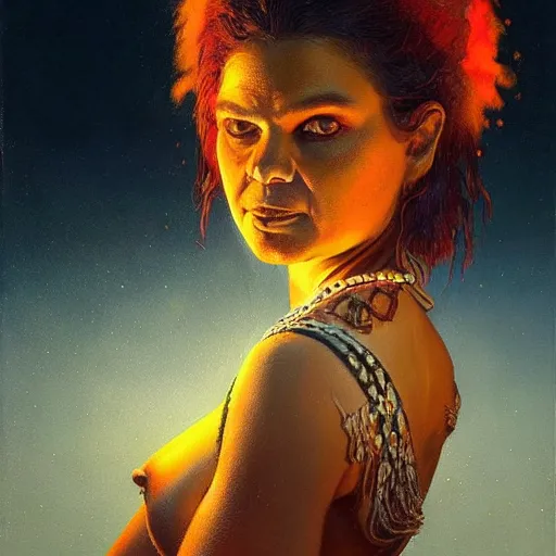 Prompt: evil pauline hanson burning ancient aboriginal land, highly detailed painting extremely beautiful and aesthetic and detailed, with familiar sprites, chiaroscuro, intricate, masterpiece, fantasy illustrations by ilya kuvshinov and jeremy lipking and quentin mabille