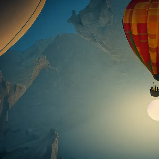 Image similar to hot air balloon carrying a hotel by H.P. Lovecraft, 8k, epic scene, scifi, unreal engine, masterpiece.