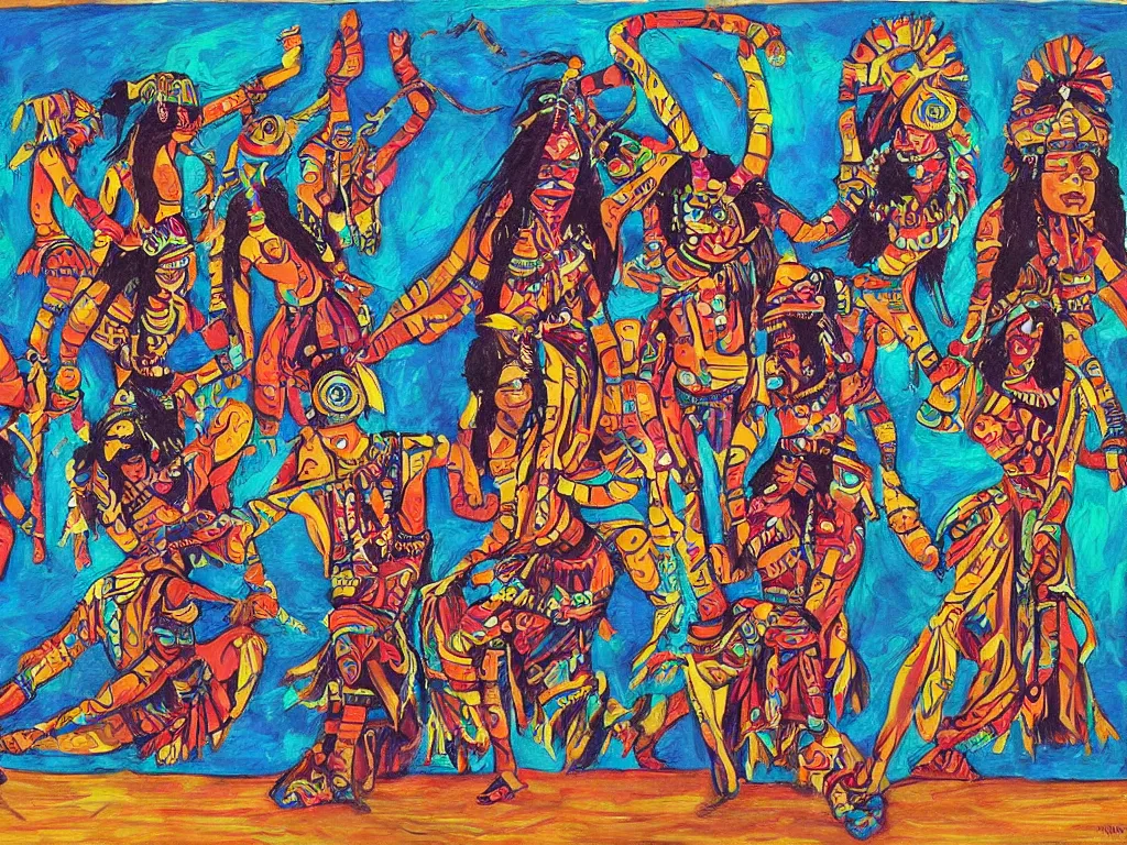 Image similar to surreal, tribal dance, art by mark fredrickson