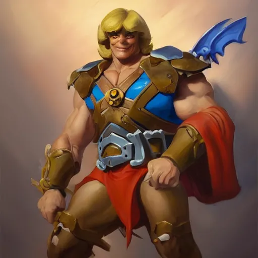 Image similar to greg manchess portrait painting of astonishing he - man the master of the universe as overwatch character, medium shot, asymmetrical, profile picture, organic painting, sunny day, matte painting, bold shapes, hard edges, street art, trending on artstation, by huang guangjian, gil elvgren, ruan jia, greg rutkowski, gaston bussiere