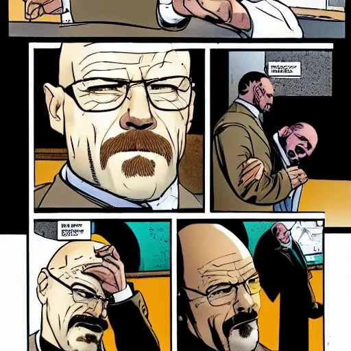 Image similar to walter white as Kingpin in a vertigo comic, one panel