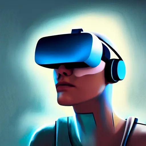 Image similar to cyberpunk bot wearing vr headset, sci - fi, portrait, illustration