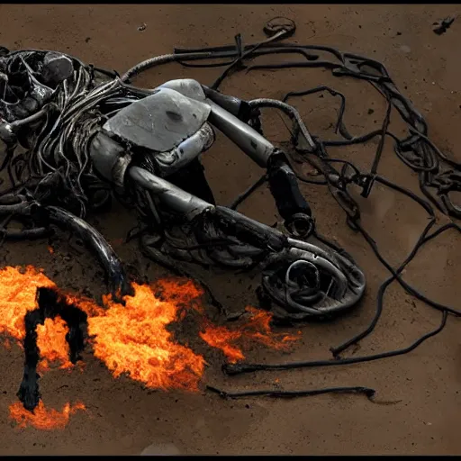 Image similar to the charred husk of a dead robot