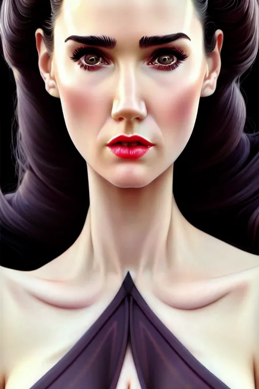 Image similar to a pin up and beautiful fashion charming dreamlke jennifer connelly, symmetrical face symmetrical eyes, character art, art by artgerm lau and wlop and and ilya kuvshinov and john singer sargent, hyperdetailed, 8 k realistic, symmetrical, frostbite 3 engine, cryengine, dof, trending on artstation, digital art