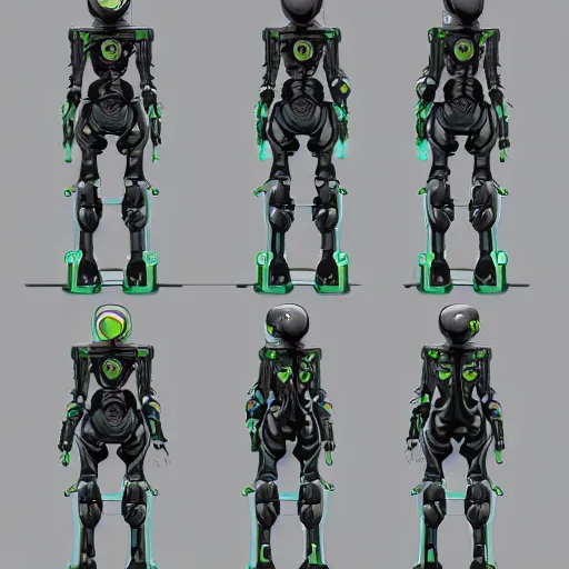 Image similar to a science fiction robot character design sheet, trending on artstation