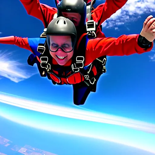 Prompt: a mule skydiving