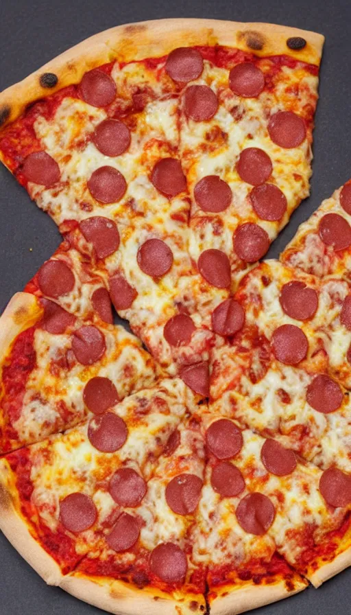 Image similar to a very happy slice of pizza has an epiphany about the meaning of life