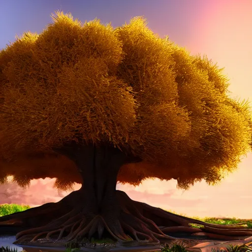 Image similar to the holy golden tree of life, cinematic, ultra detailed