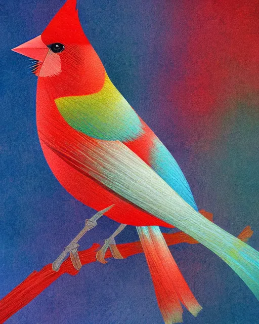 Prompt: Ethereal Cardinal bird, intricate detail, ornate, conceptual art, soft light, dynamic, deep vibrant colors, hyperrealistic, photorealistic